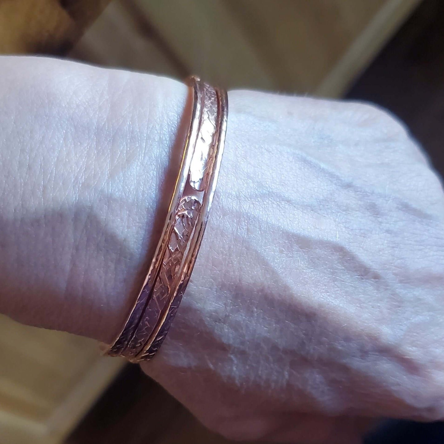 Stackable Copper Hammered Double Canted Angle Bangles Alexa Martha