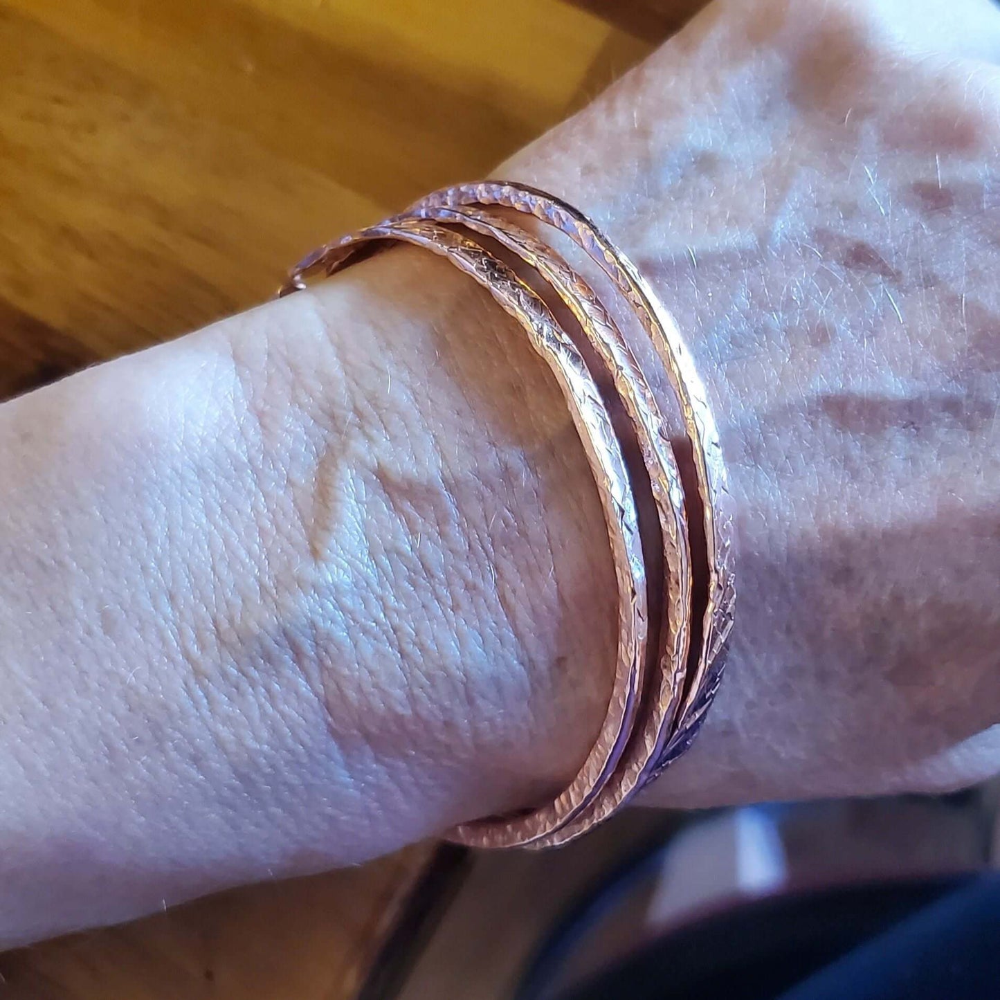 Stackable Copper Hammered Double Canted Angle Bangles Alexa Martha