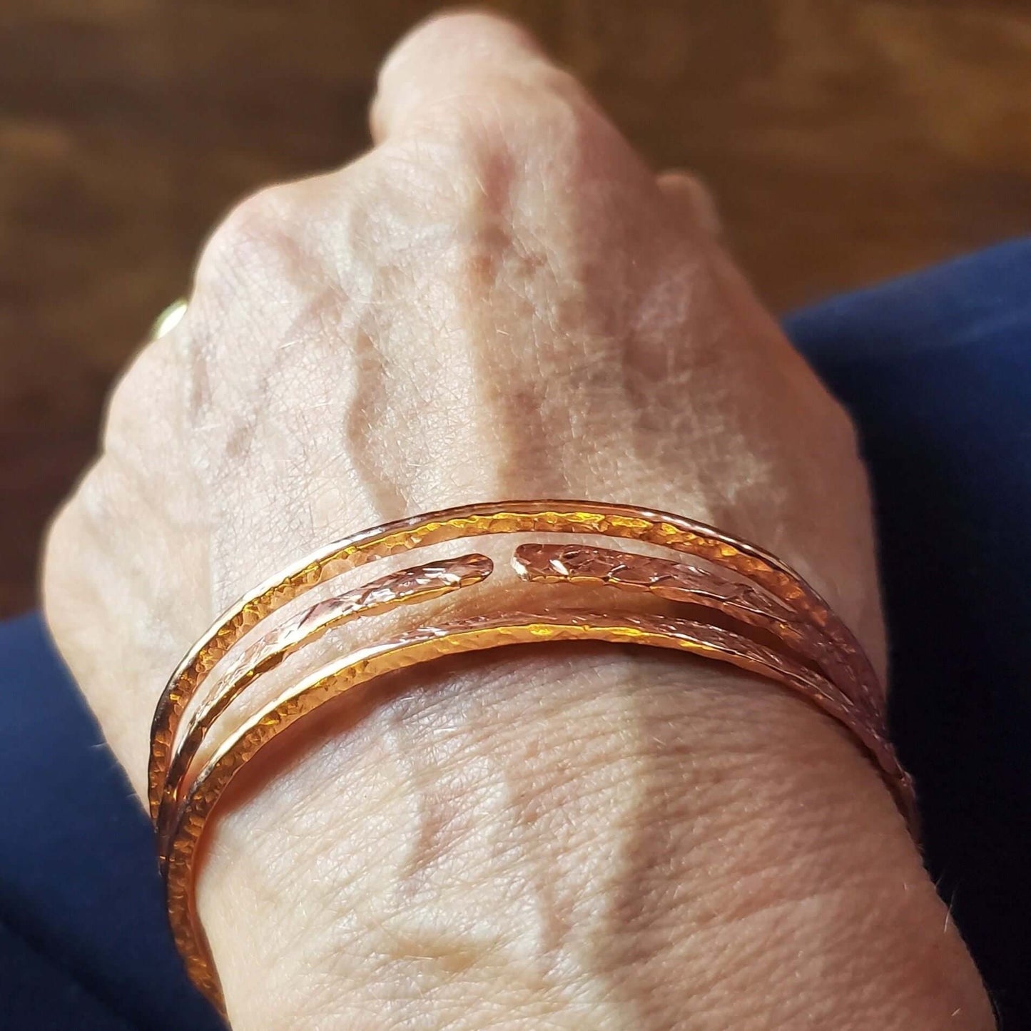 Stackable Copper Hammered Double Canted Angle Bangles Alexa Martha