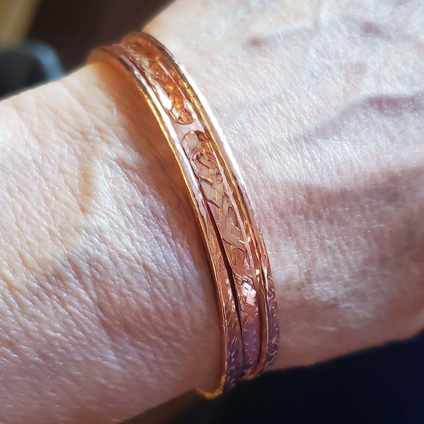 Stackable Copper Hammered Double Canted Angle Bangles Alexa Martha