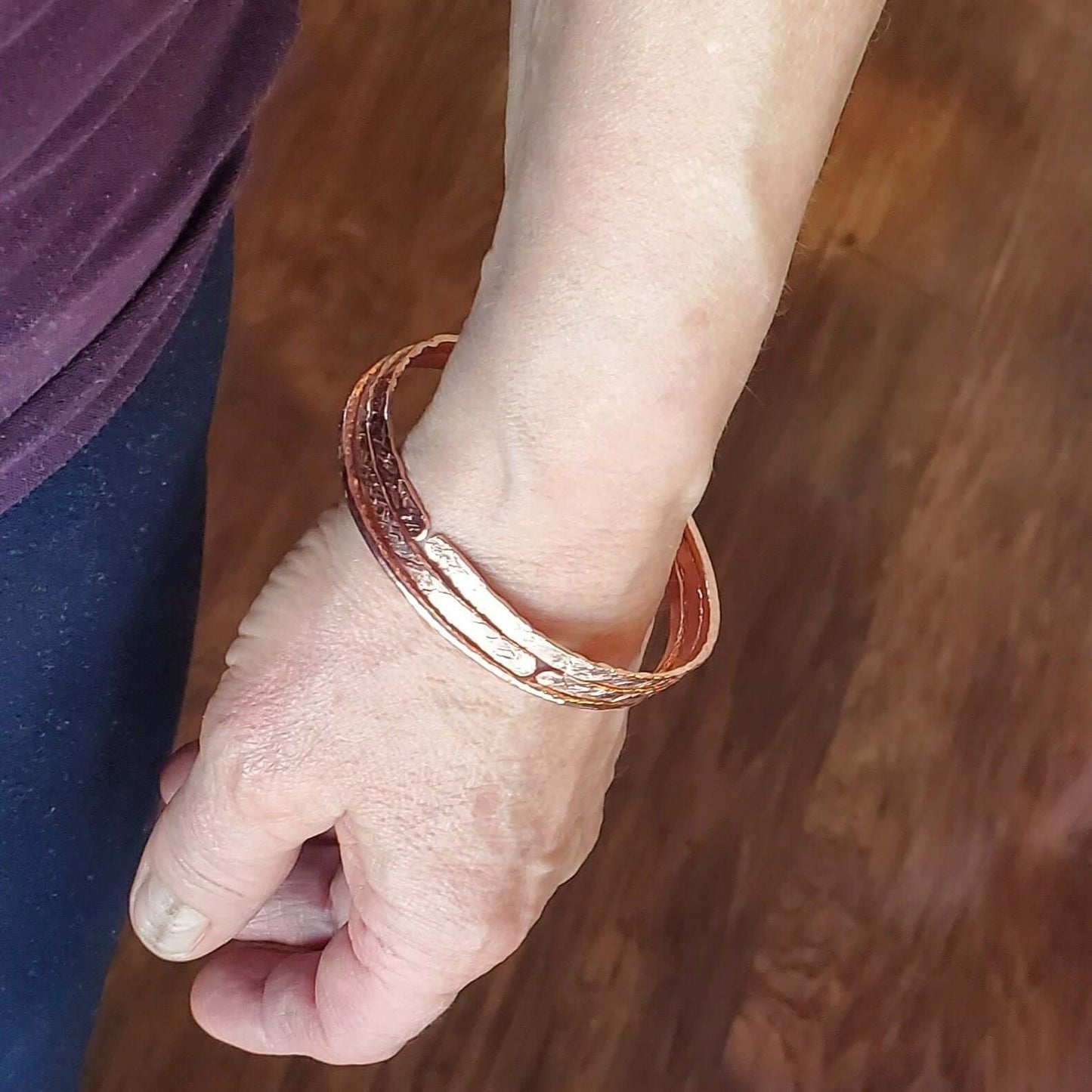 Stackable Copper Hammered Double Canted Angle Bangles Alexa Martha