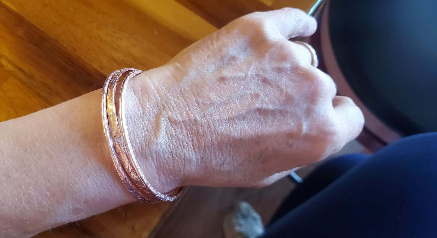 Stackable Copper Hammered Double Canted Angle Bangles Alexa Martha