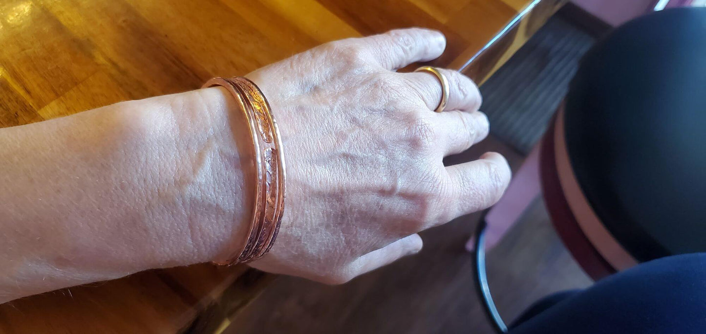 Stackable Copper Hammered Double Canted Angle Bangles Alexa Martha