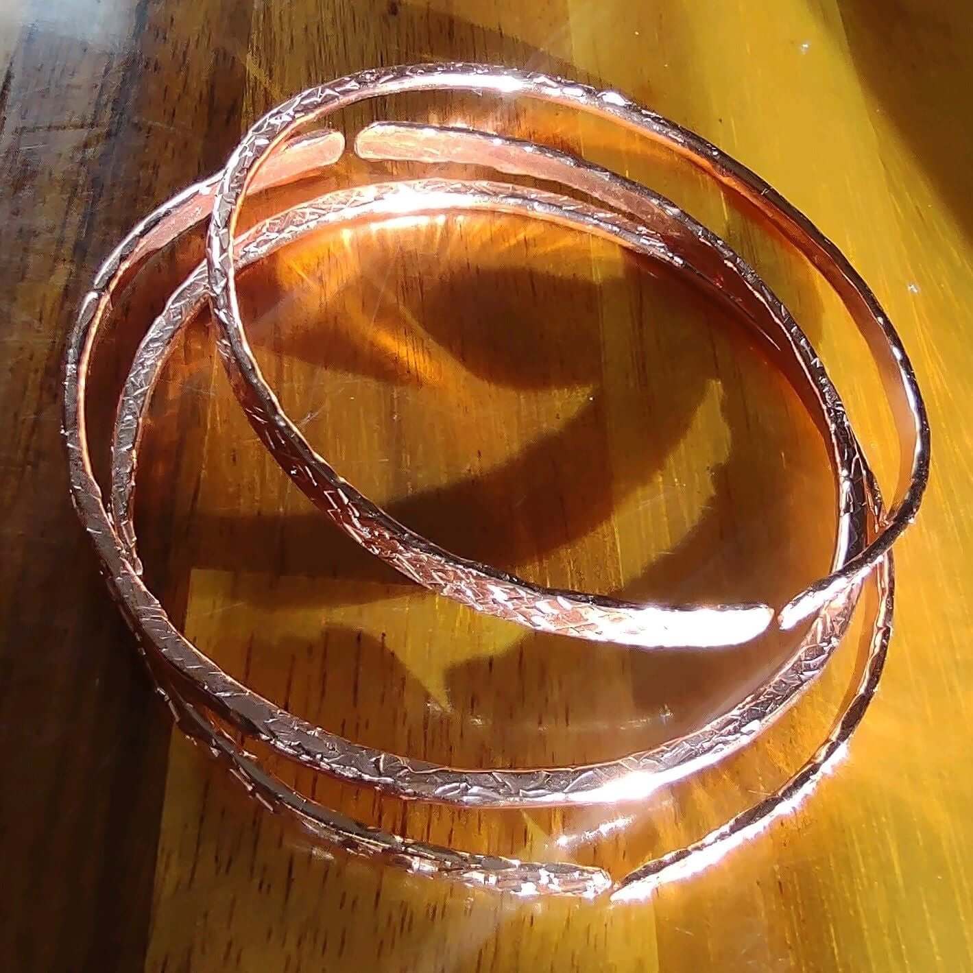 Stackable Copper Hammered Double Canted Angle Bangles Alexa Martha