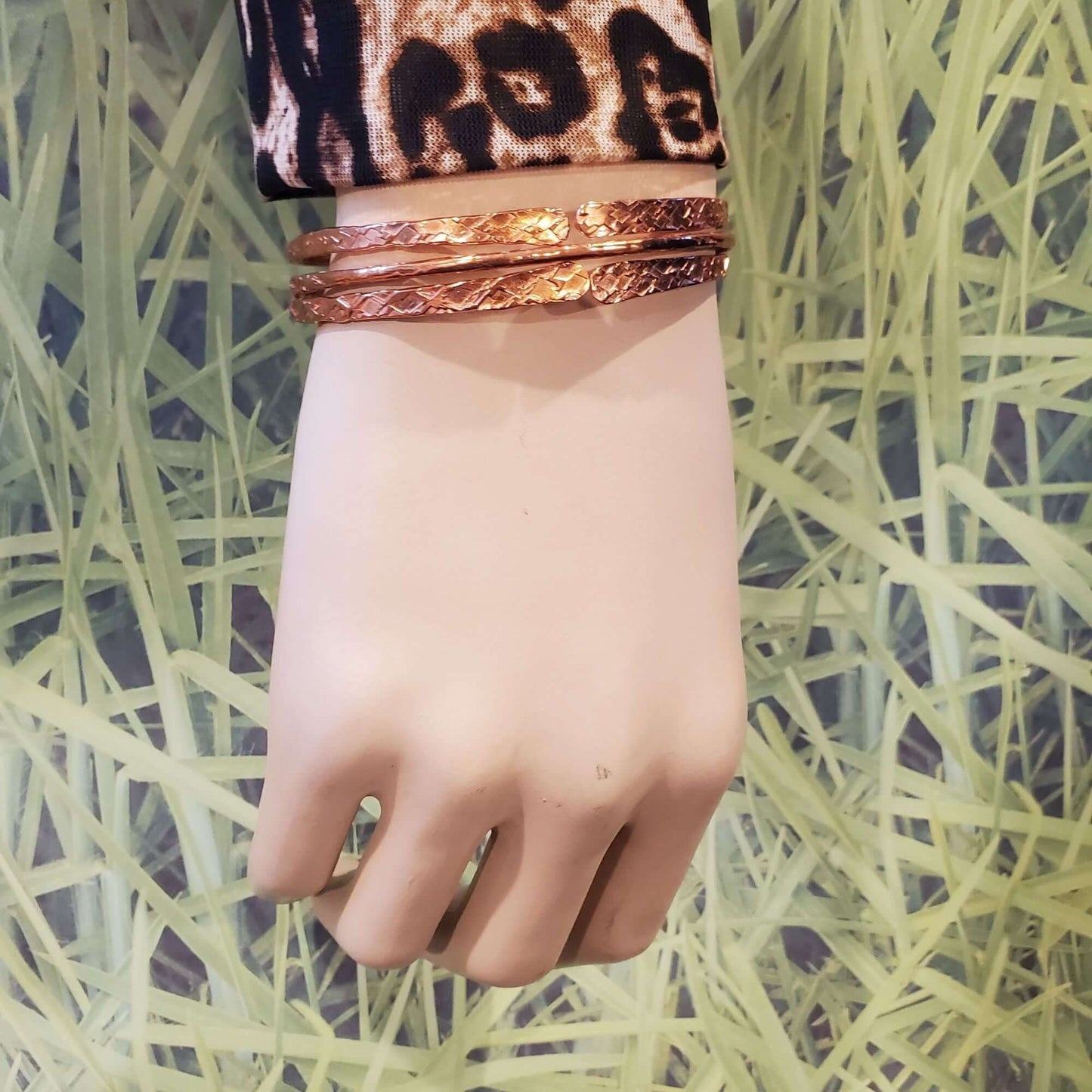 Stackable Copper Hammered Double Canted Angle Bangles Alexa Martha