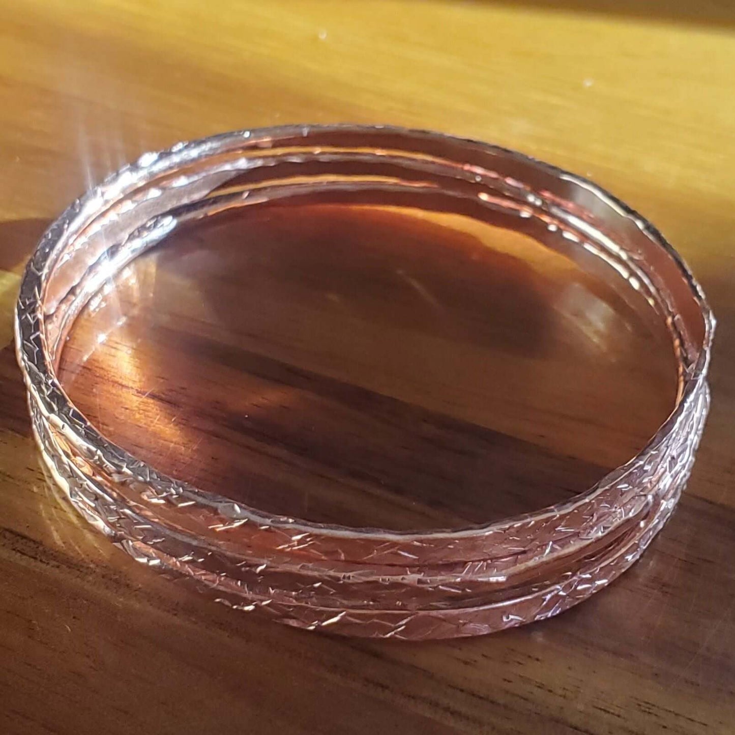 Stackable Copper Hammered Double Canted Angle Bangles Alexa Martha