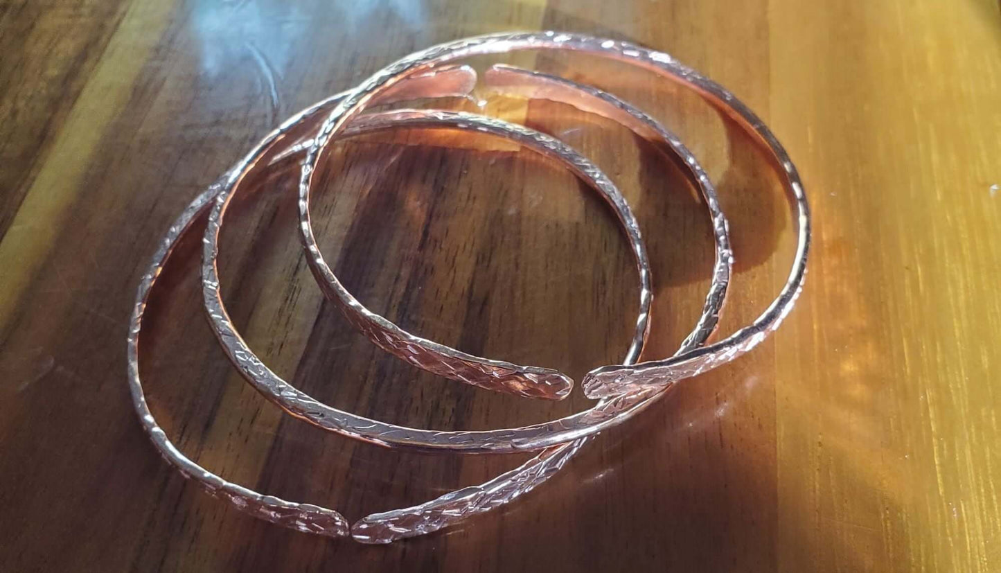 Stackable Copper Hammered Double Canted Angle Bangles Alexa Martha