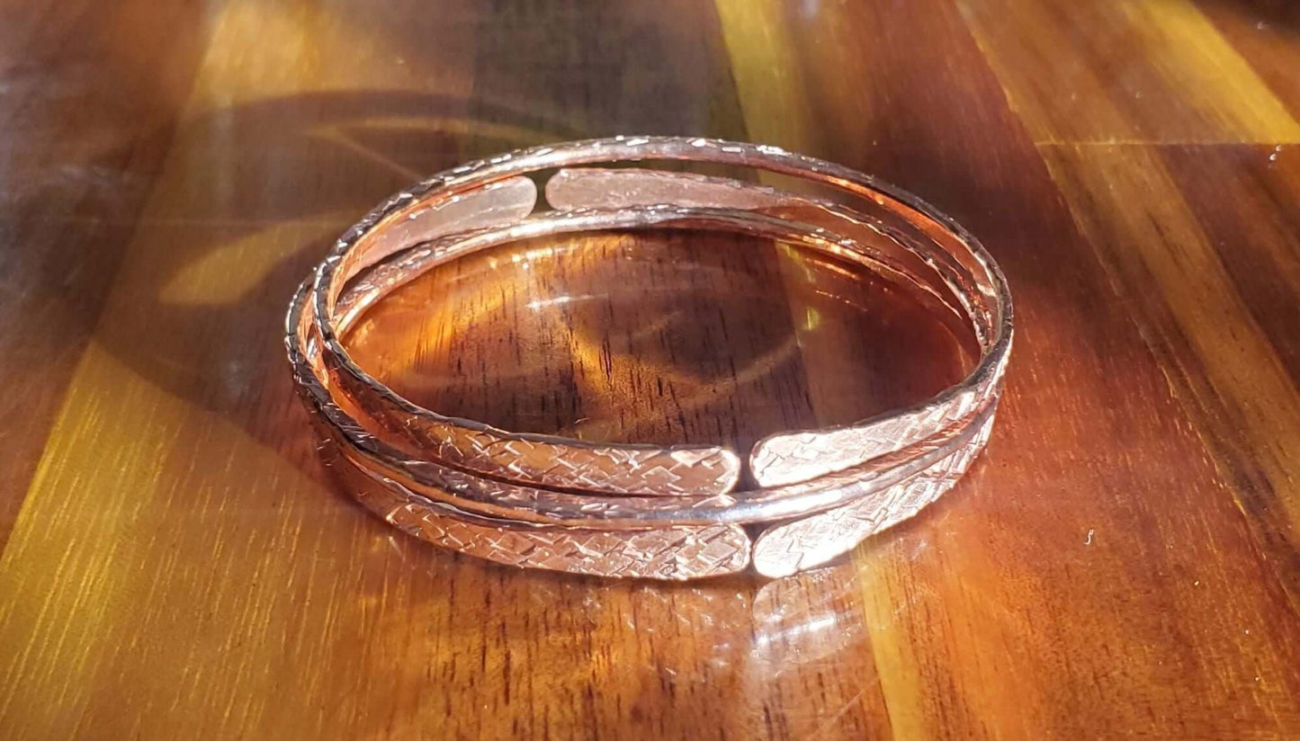 Stackable Copper Hammered Double Canted Angle Bangles Alexa Martha