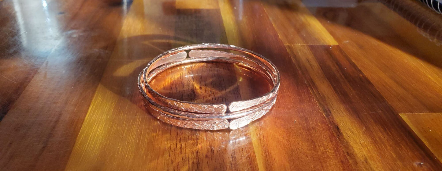 Stackable Copper Hammered Double Canted Angle Bangles Alexa Martha