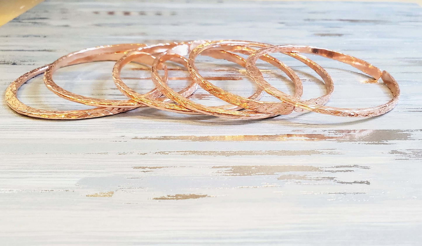 Stackable Copper Hammered Double Canted Angle Bangles Alexa Martha