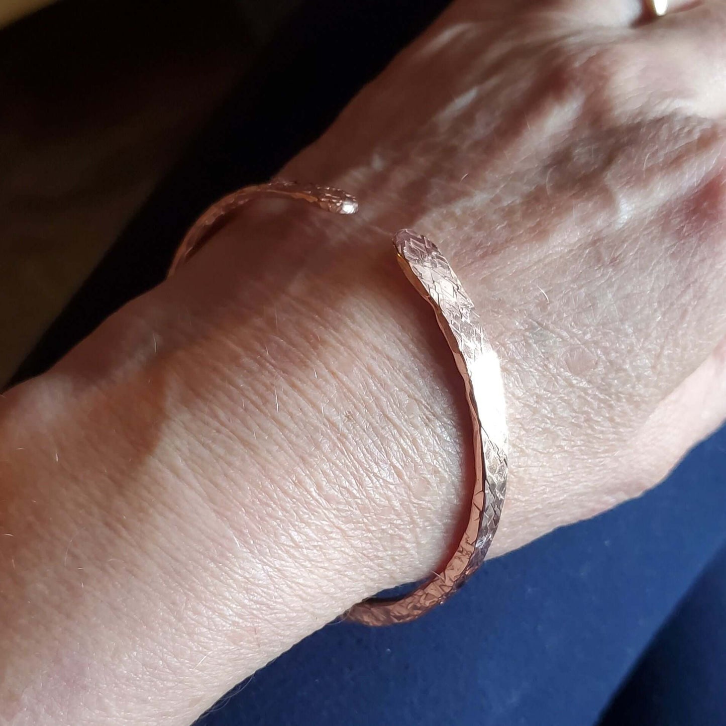 Stackable Copper Hammered Double Canted Angle Bangles Alexa Martha