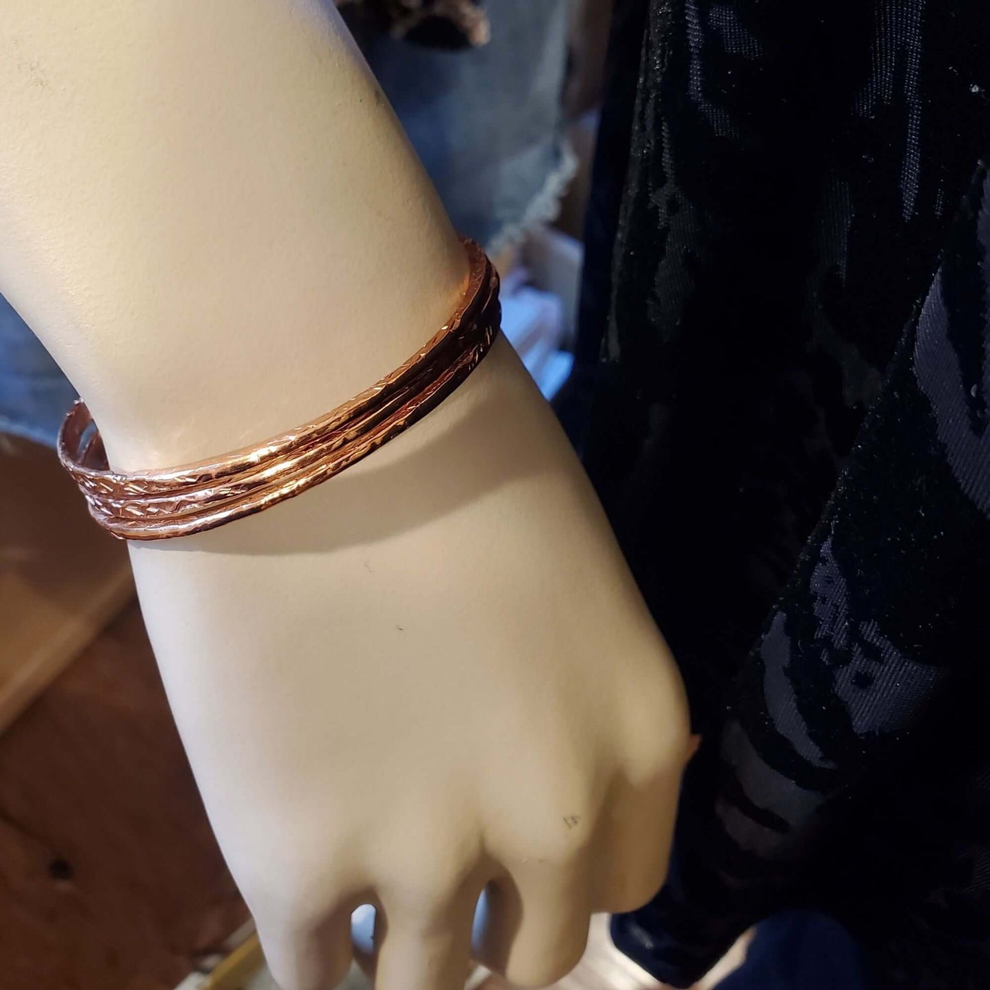 Stackable Copper Hammered Double Canted Angle Bangles Alexa Martha