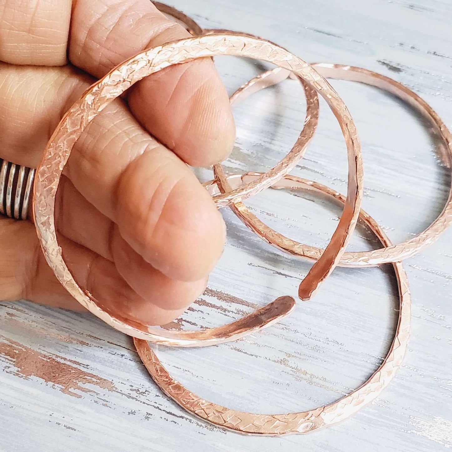 Stackable Copper Hammered Double Canted Angle Bangles Alexa Martha