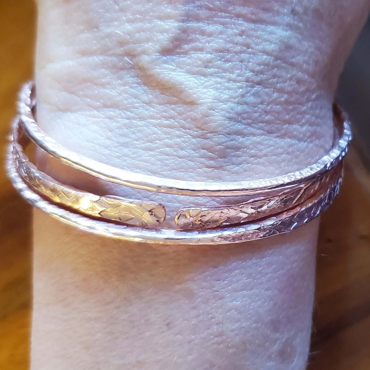 Stackable Copper Hammered Double Canted Angle Bangles Alexa Martha