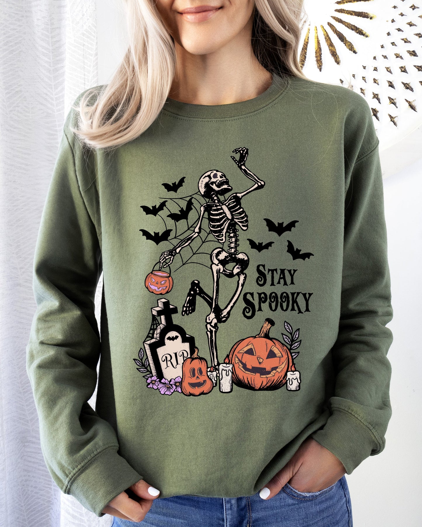 Stay Spooky, Skeleton Dancing, Halloween, Jack-o-lantern Sweatshirt
