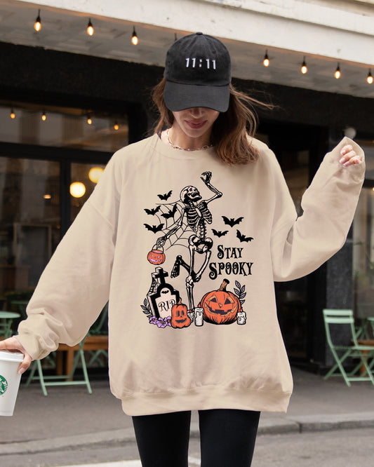 Stay Spooky, Skeleton Dancing, Halloween, Jack-o-lantern Sweatshirt