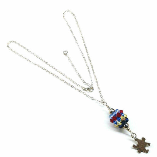 Autism Awareness Crystal Barrel Necklace Sterling Silver