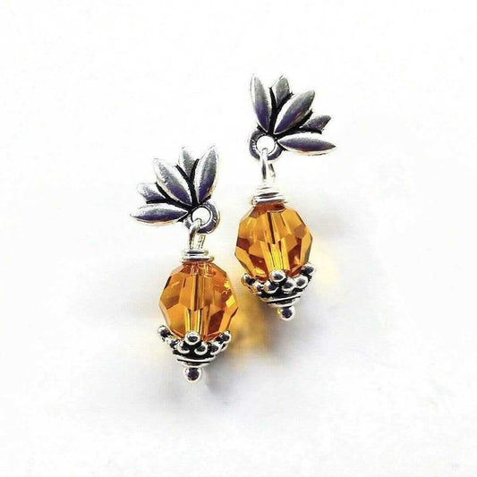 Crystal Topaz Pineapple Sterling Silver Studded Earrings