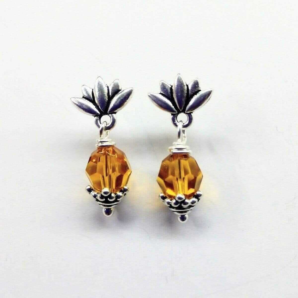Crystal Topaz Pineapple Sterling Silver Studded Earrings