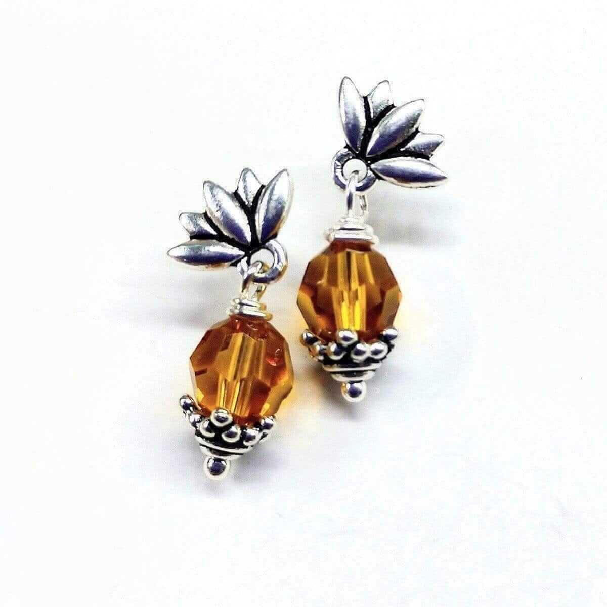 Crystal Topaz Pineapple Sterling Silver Studded Earrings