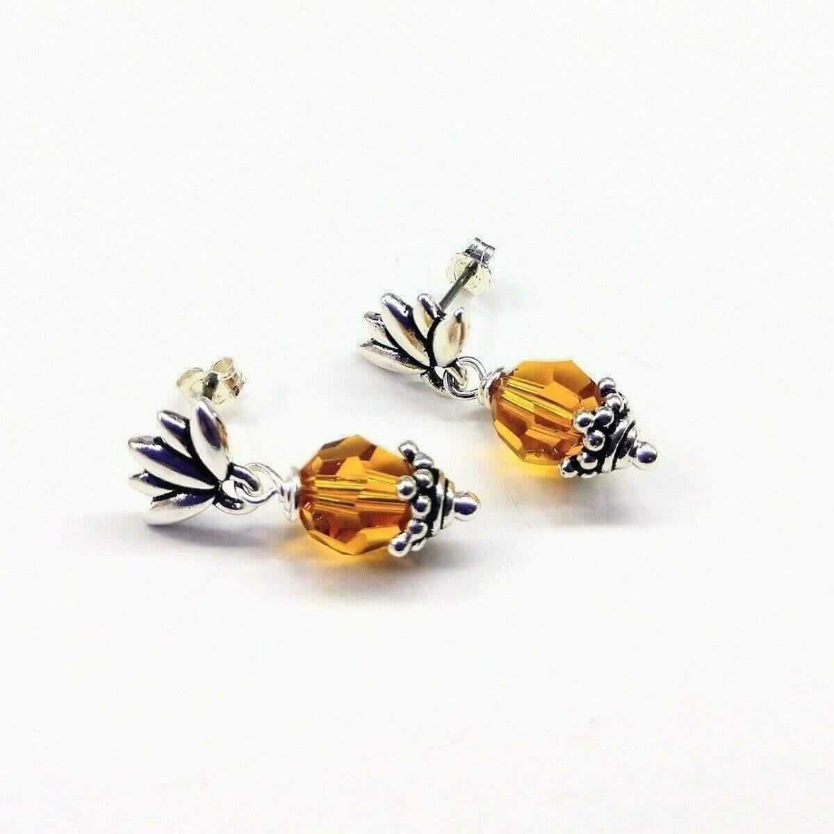 Crystal Topaz Pineapple Sterling Silver Studded Earrings