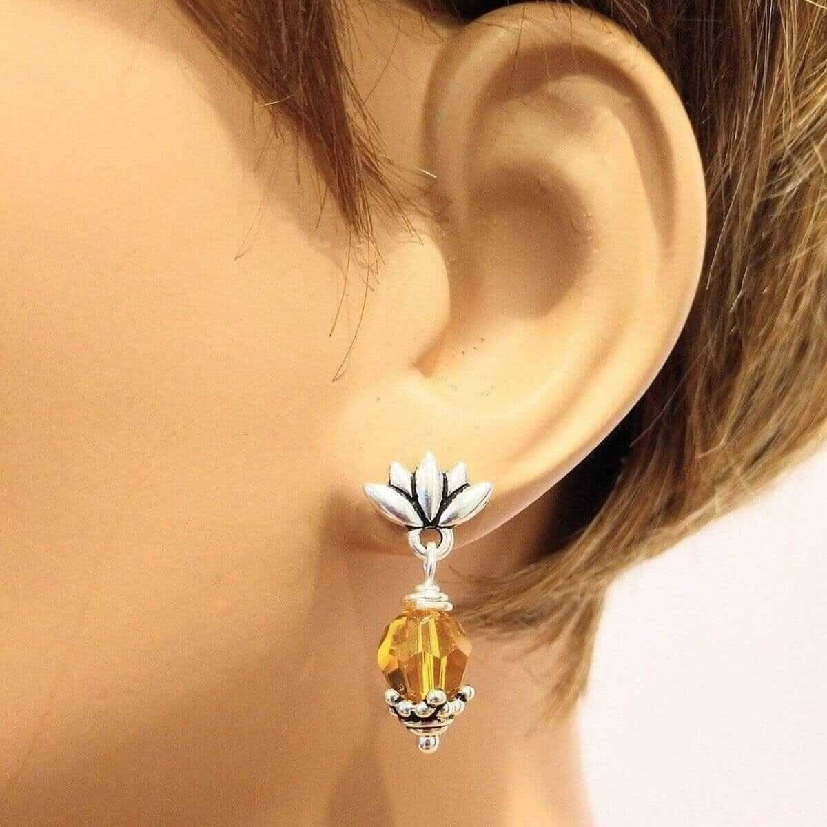 Crystal Topaz Pineapple Sterling Silver Studded Earrings
