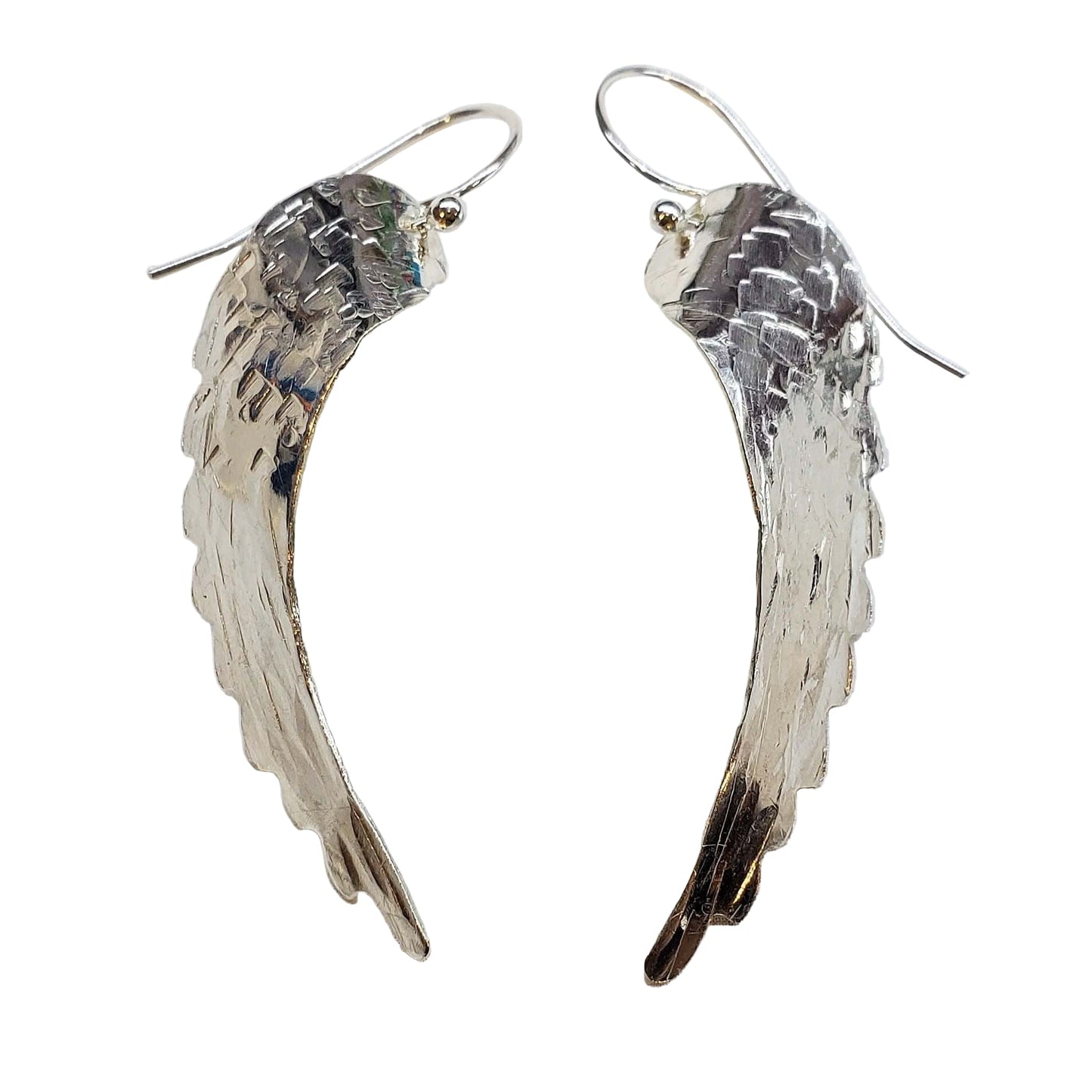 Sterling Silver Hammer Pattern Angel Wing Earrings