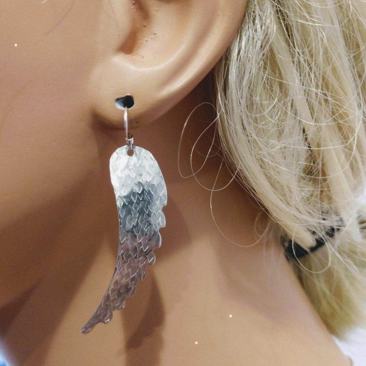 Sterling Silver Hammer Pattern Angel Wing Earrings