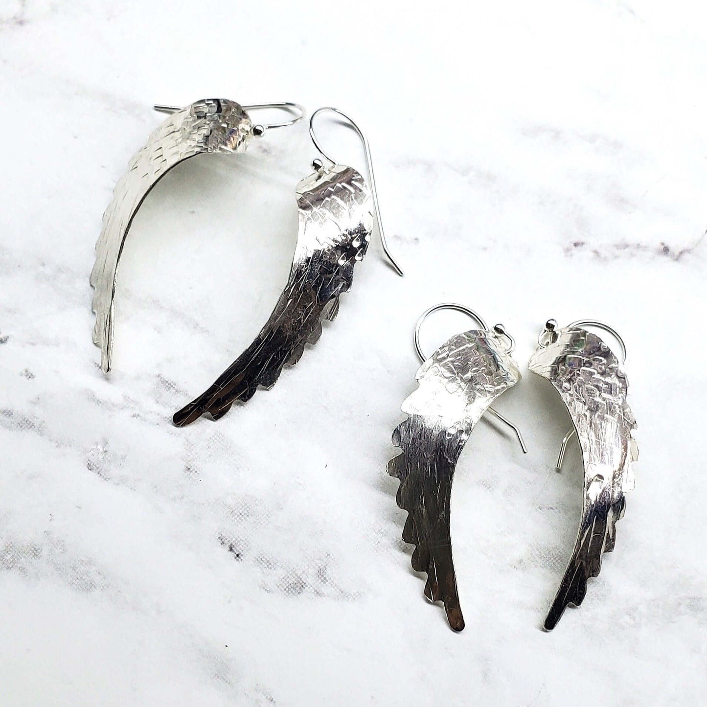 Sterling Silver Hammer Pattern Angel Wing Earrings