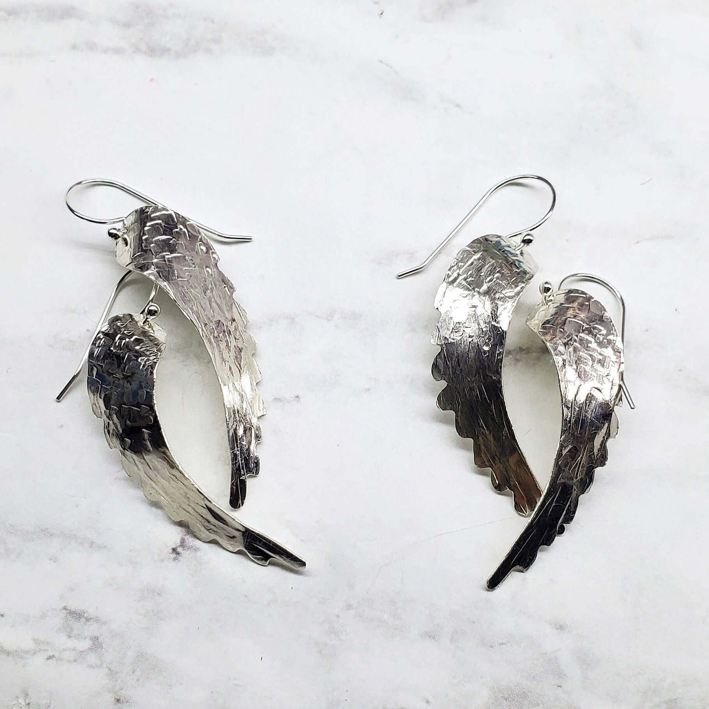 Sterling Silver Hammer Pattern Angel Wing Earrings