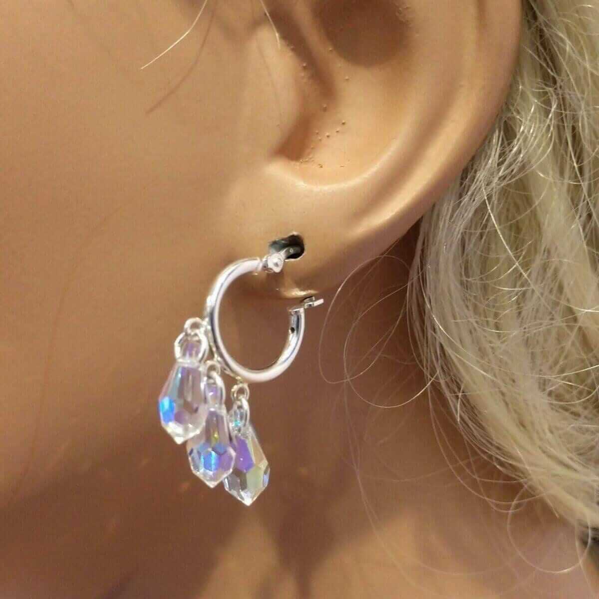 Sterling Silver Sparkly Crystal Drop Hoop Earrings Alexa Martha Designs