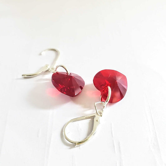 Sterling Silver Red Heart Crystal I Love You Jesus Earrings