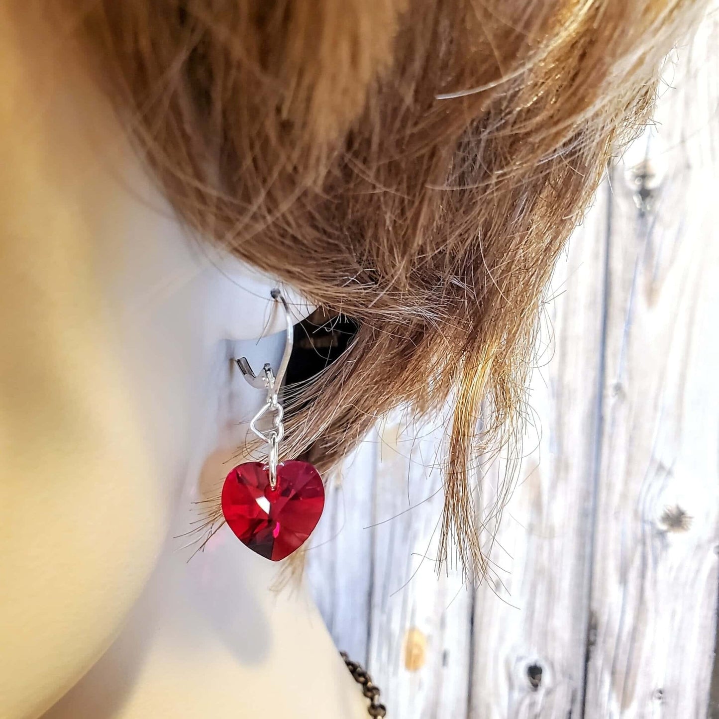 Sterling Silver Red Heart Crystal I Love You Jesus Earrings