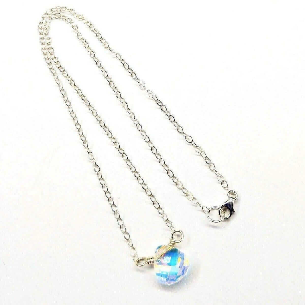Crystal Briolette Drop Necklace Sterling Silver Wire Wrapped Alexa Martha Designs