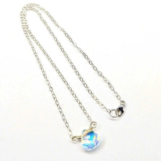 Crystal Briolette Drop Necklace Sterling Silver Wire Wrapped Alexa Martha Designs
