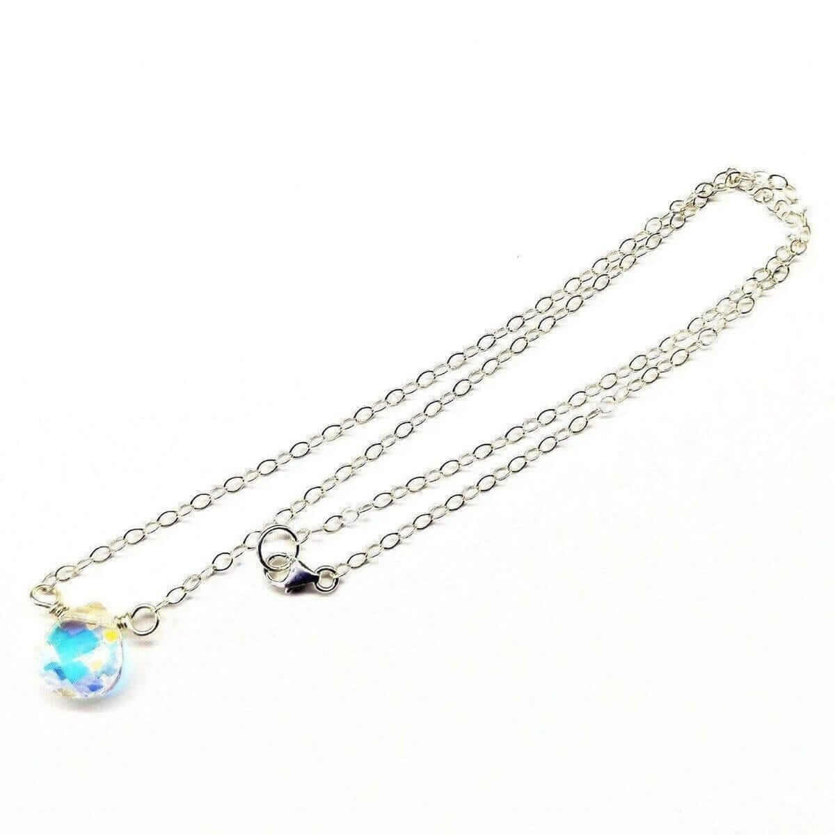 Crystal Briolette Drop Necklace Sterling Silver Wire Wrapped Alexa Martha Designs