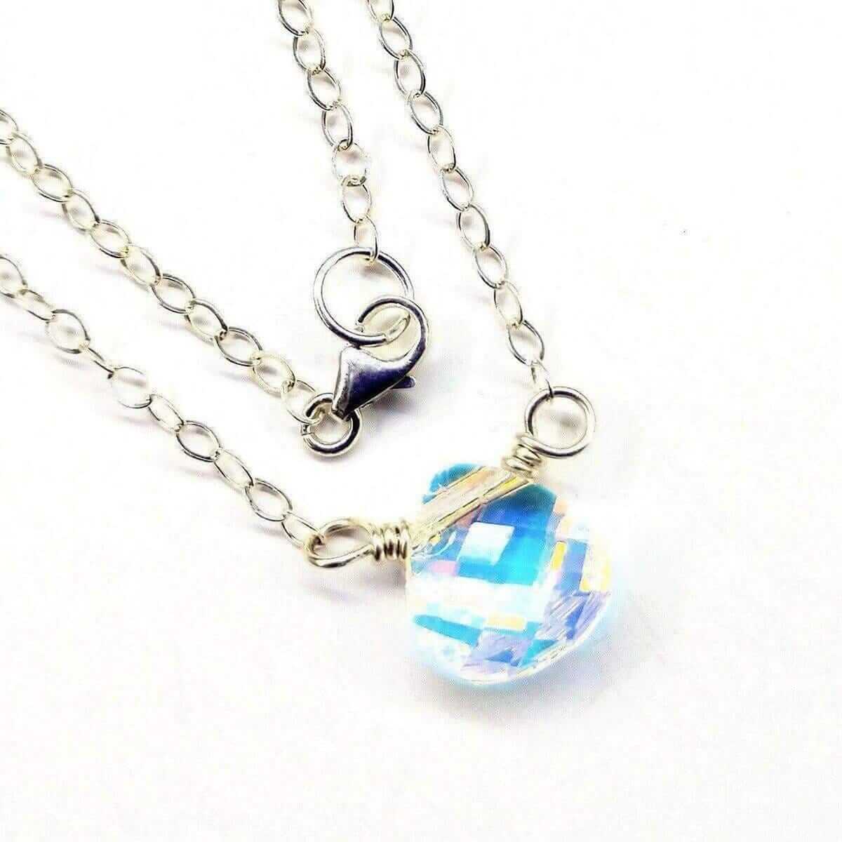 Crystal Briolette Drop Necklace Sterling Silver Wire Wrapped Alexa Martha Designs
