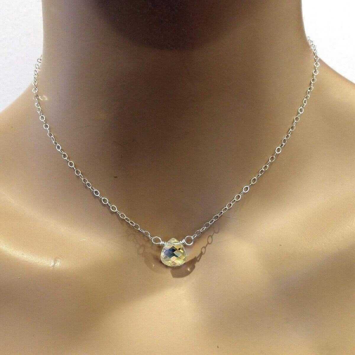 Crystal Briolette Drop Necklace Sterling Silver Wire Wrapped Alexa Martha Designs