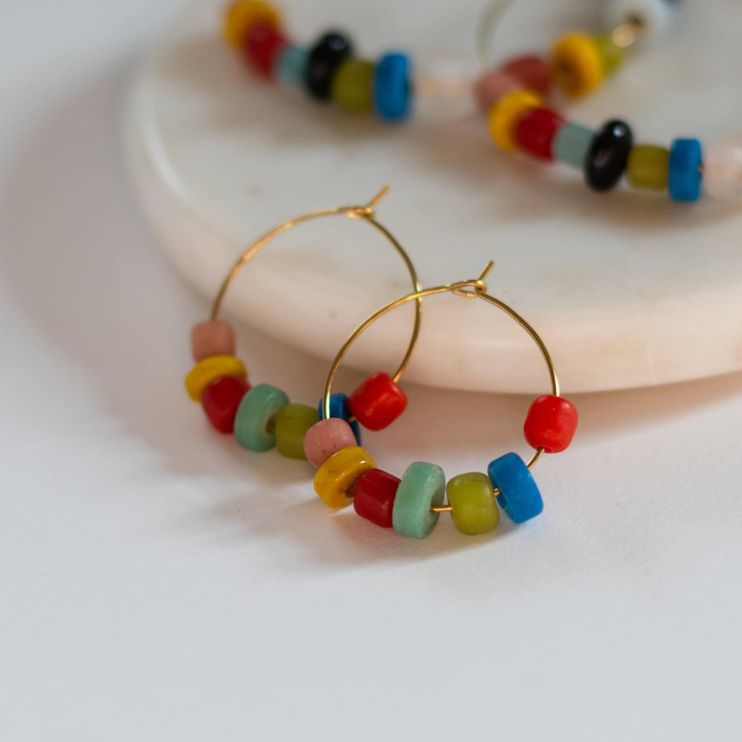 Beaded Gold Plated Hoop Earrings Summer Ellen Hoops Sela Designs