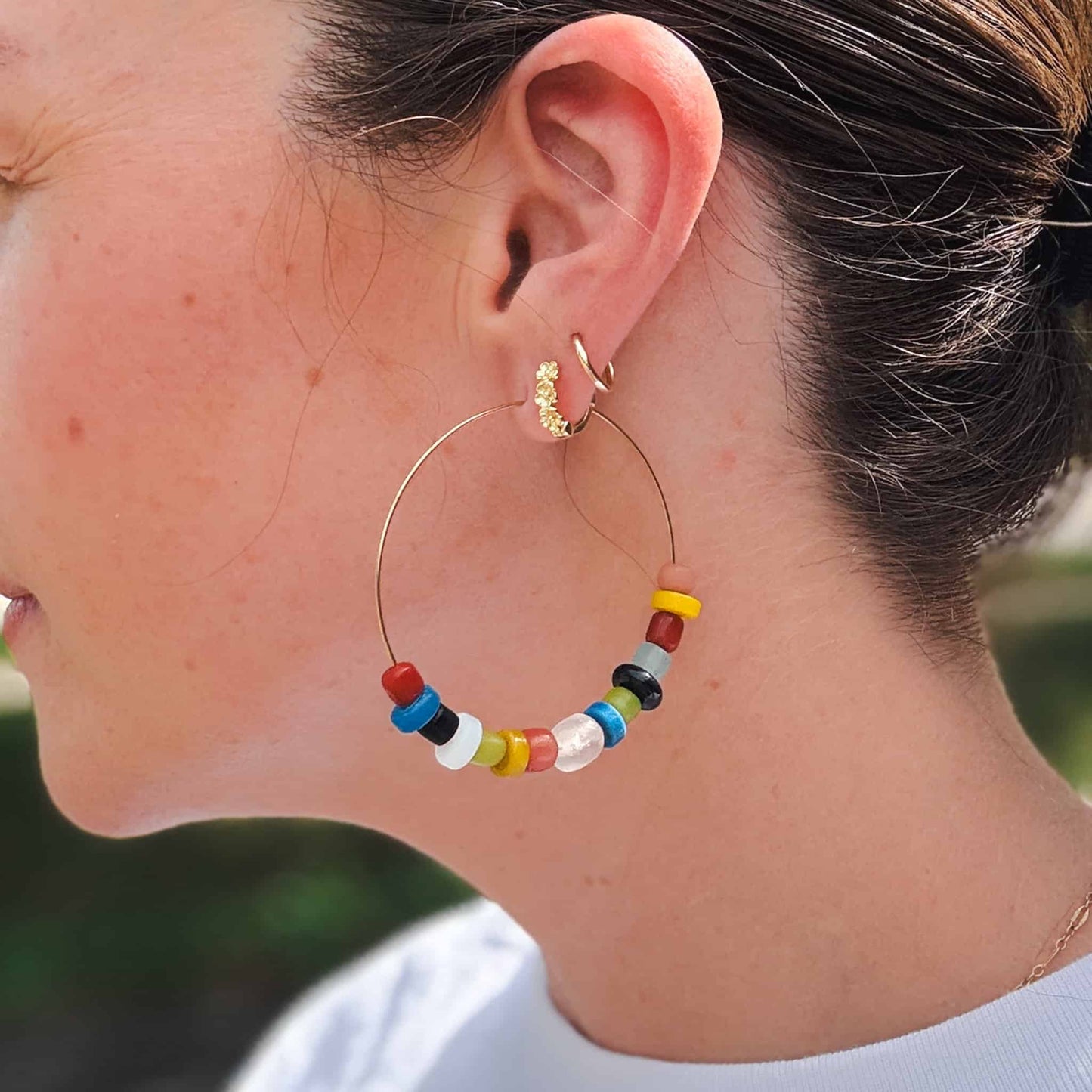 Beaded Gold Plated Hoop Earrings Summer Ellen Hoops Sela Designs