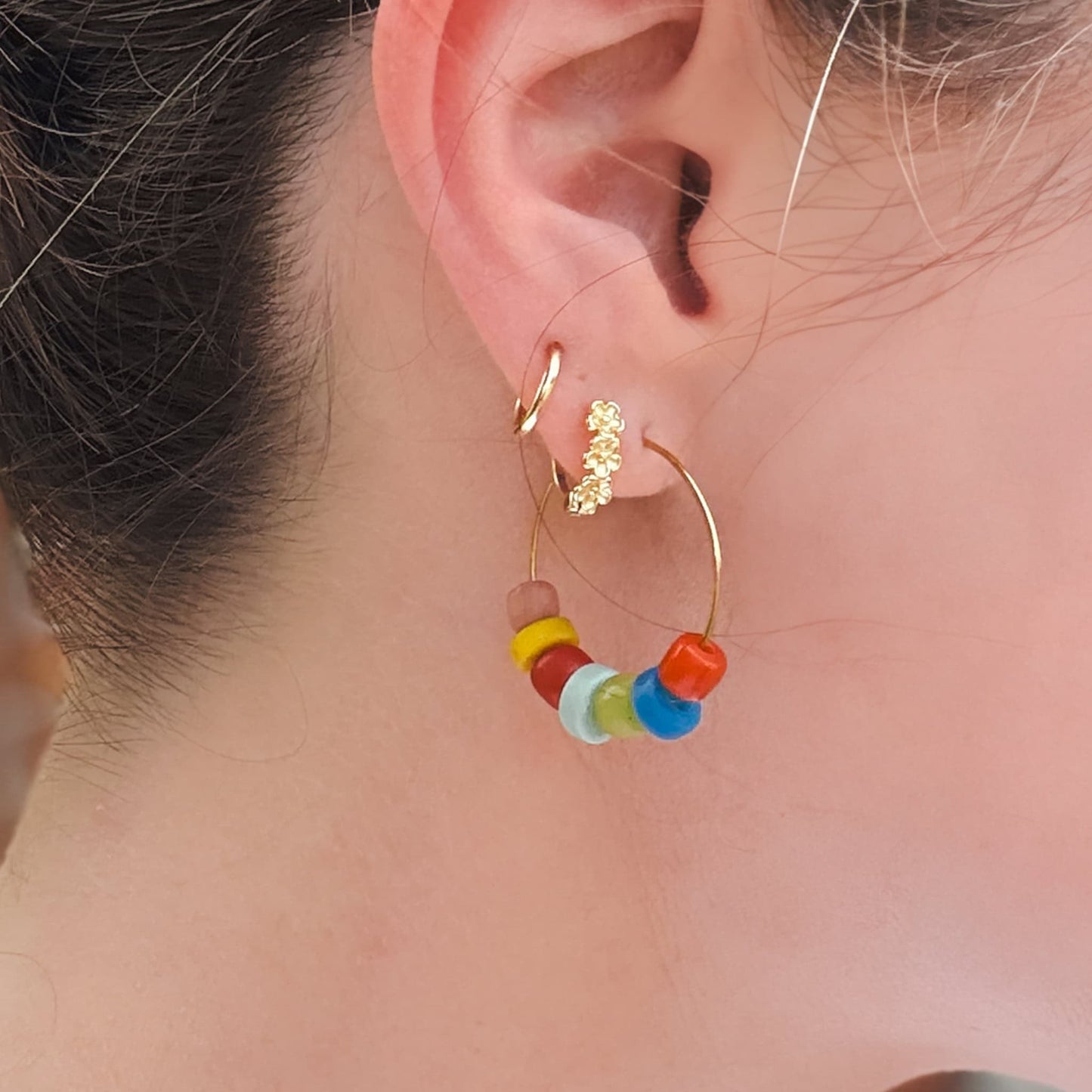 Beaded Gold Plated Hoop Earrings Summer Ellen Hoops Sela Designs
