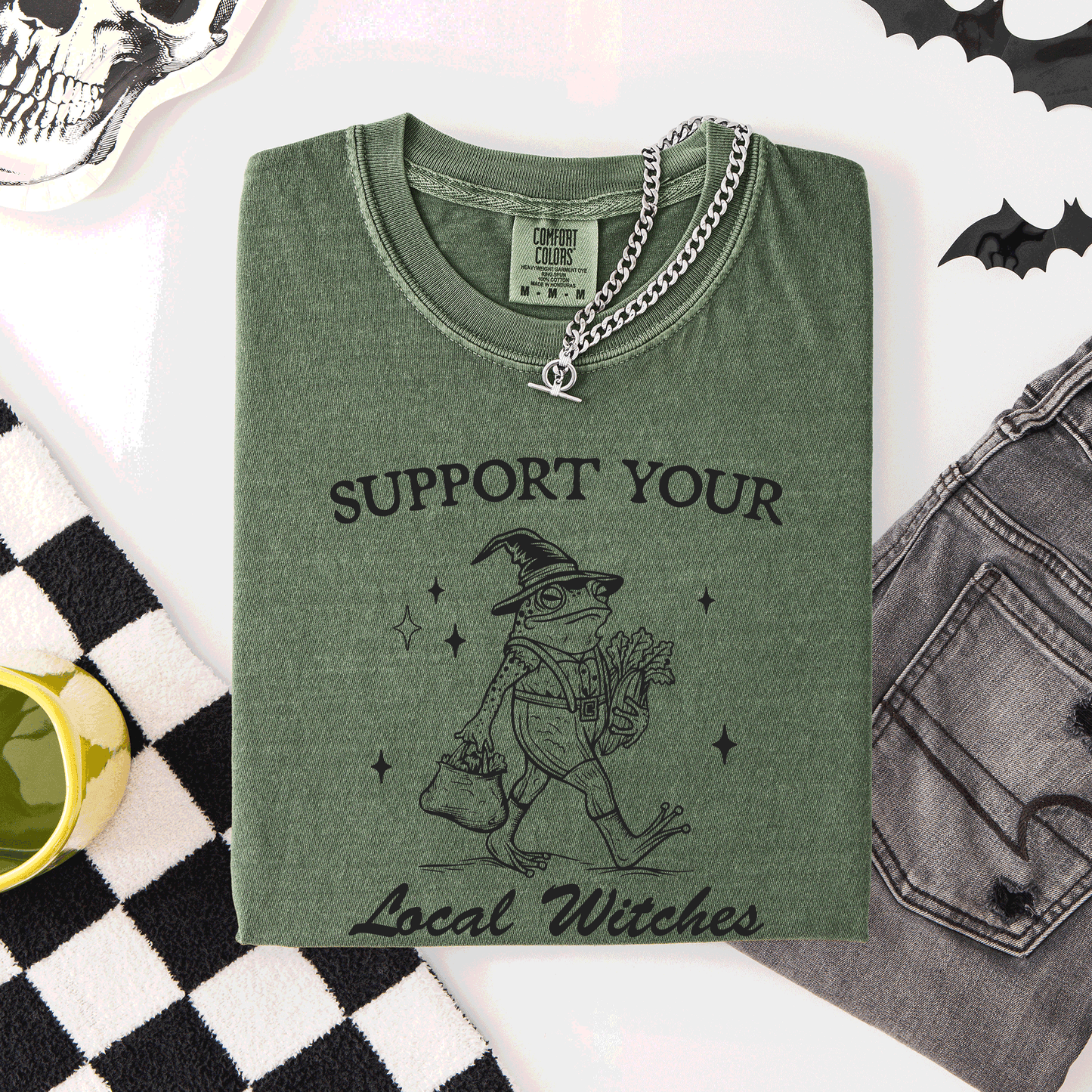 Support Your Local Witches, Frog, Halloween, Witch, Comfort Colors T-Shirt