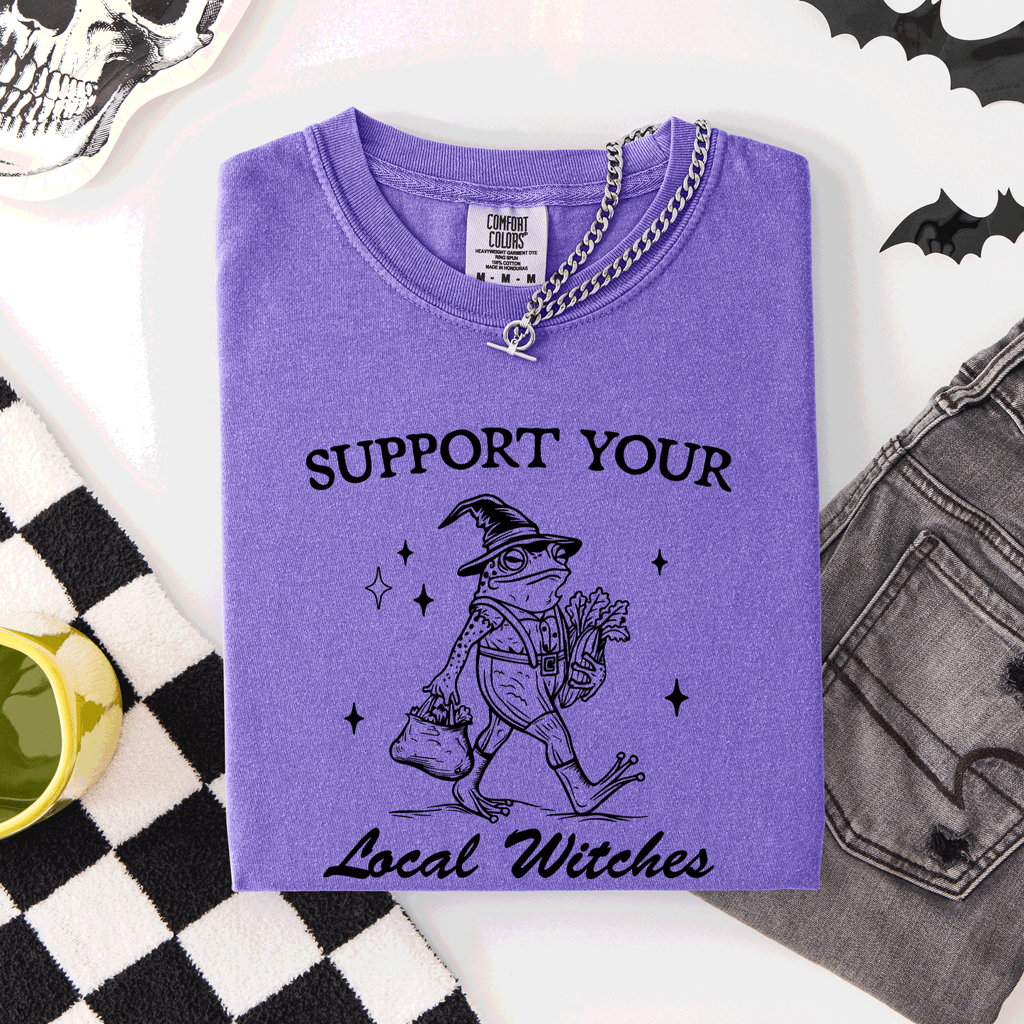 Support Your Local Witches, Frog, Halloween, Witch, Comfort Colors T-Shirt