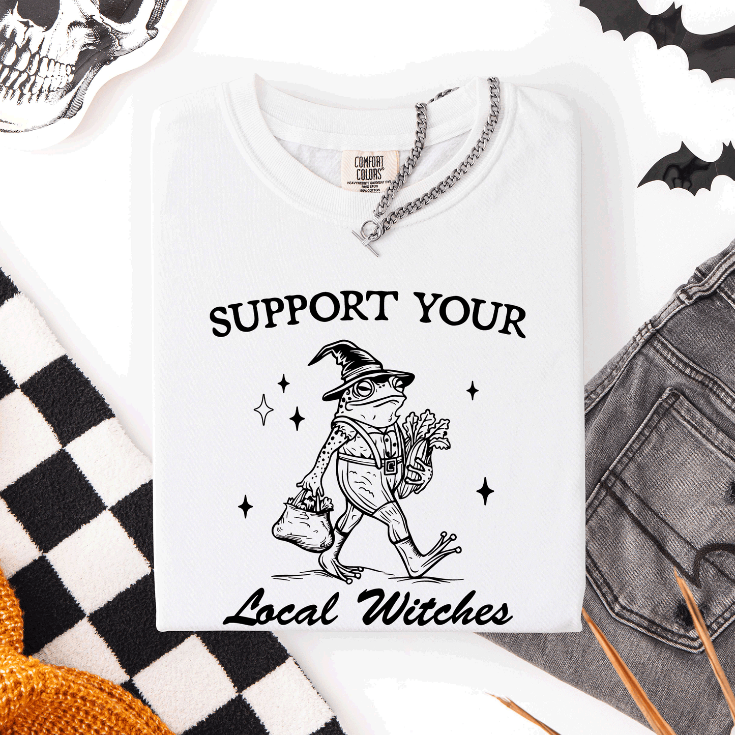Support Your Local Witches, Frog, Halloween, Witch, Comfort Colors T-Shirt