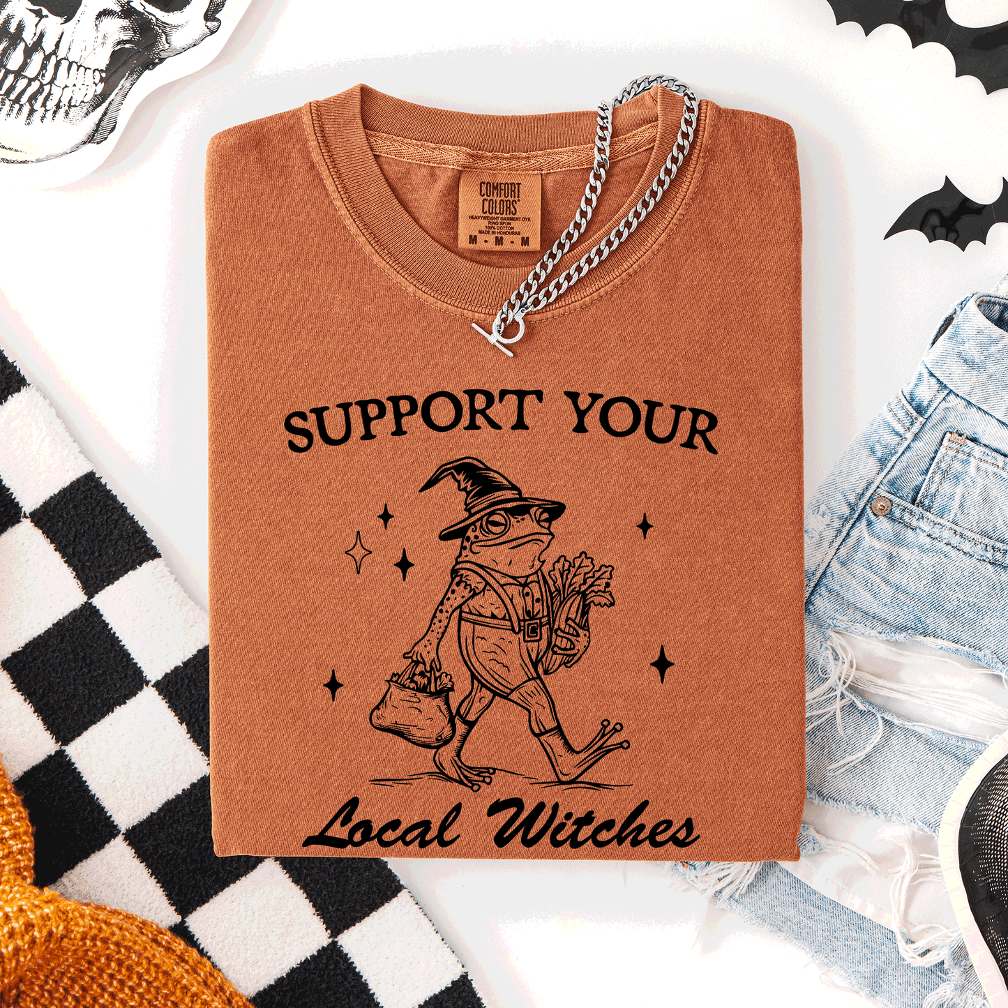 Support Your Local Witches, Frog, Halloween, Witch, Comfort Colors T-Shirt