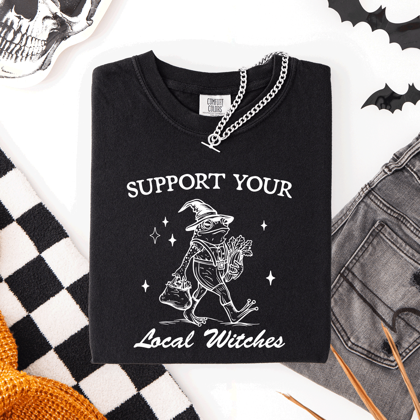 Support Your Local Witches, Frog, Halloween, Witch, Comfort Colors T-Shirt