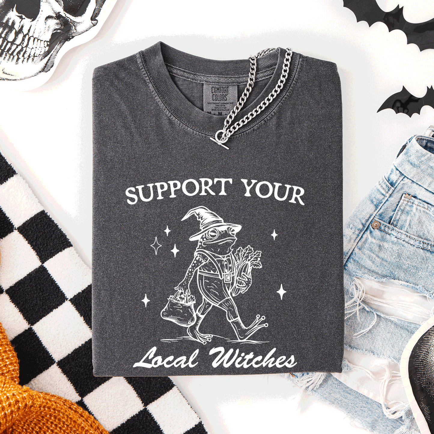 Support Your Local Witches, Frog, Halloween, Witch, Comfort Colors T-Shirt