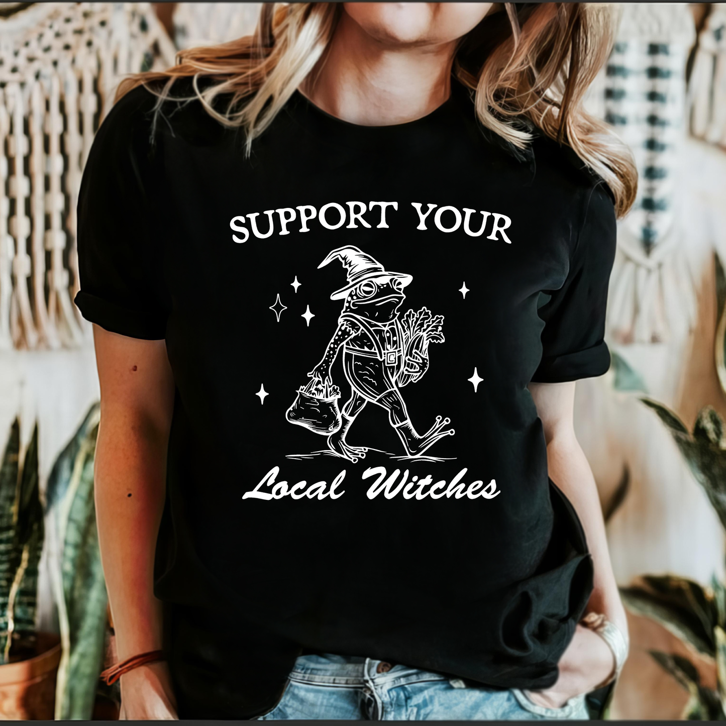 Support Your Local Witches, Frog, Halloween, Witchy, Spooky Black Tshirt