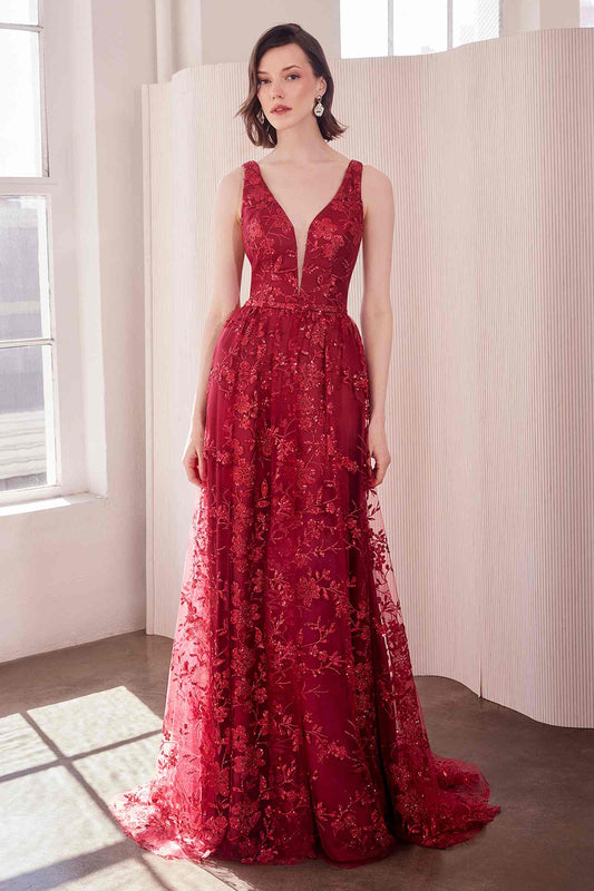 Ladivine Amoris T606 Long Sleeveless Glitter Print A-Line Gown