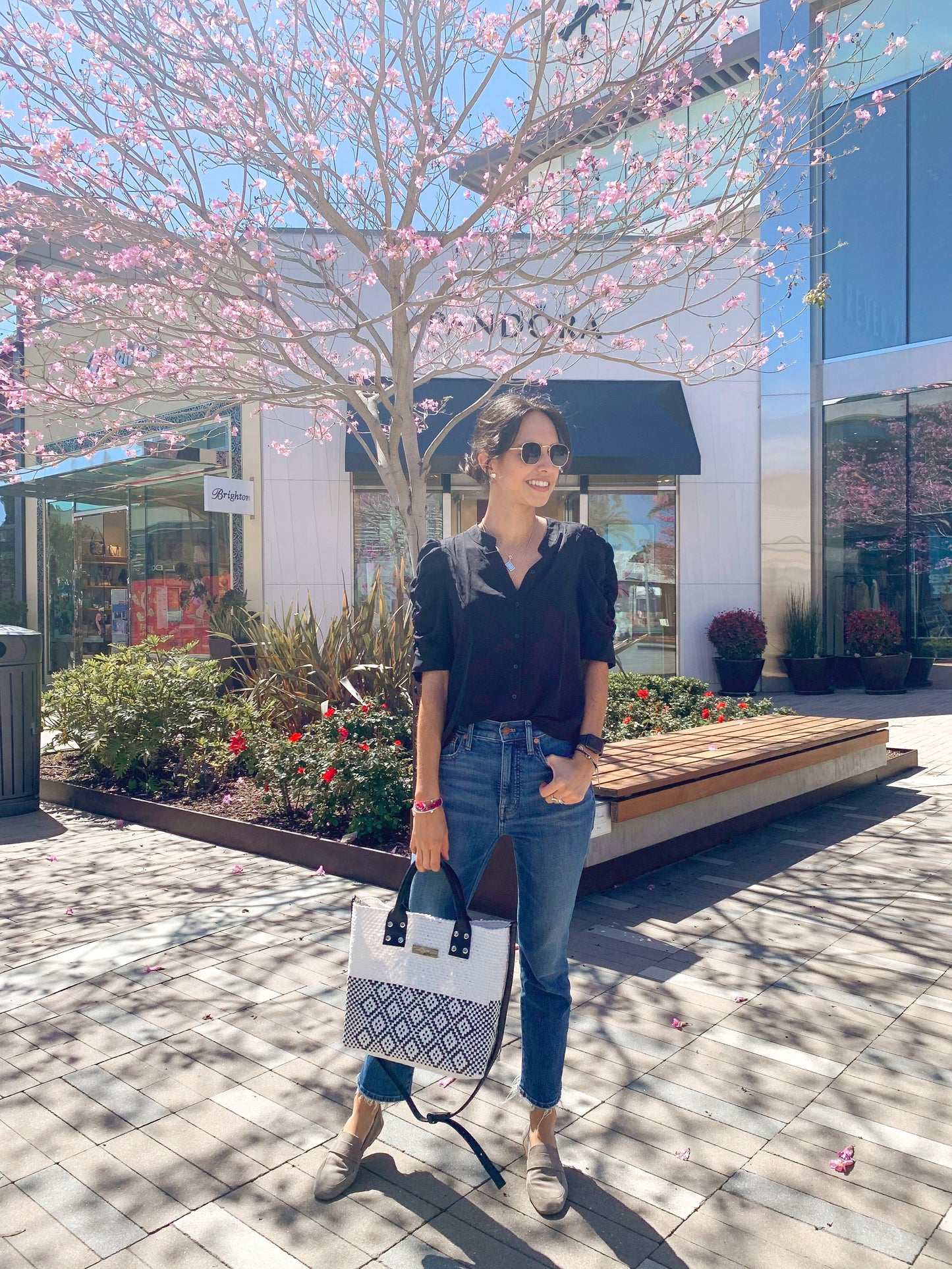 Large White Woven Crossbody Bag Tan Leather Tin Marin